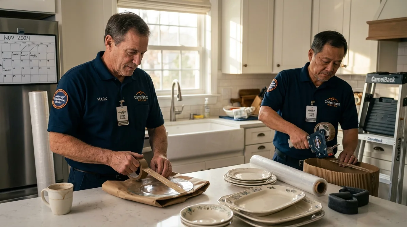 Professional crew packing kitchen dishware in Dysart, IA